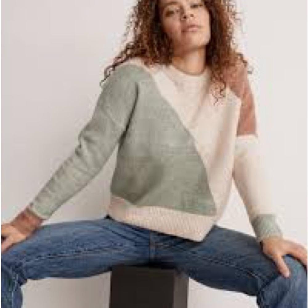 MADEWELL Cedarbrook Pullover Sweater Womens Large Colorblock Crew Neck Fuzzy